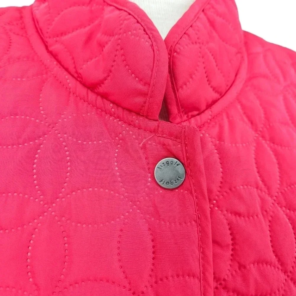 Liz Golf Vest Pink Quilted Sleeveless Snap Button Lightweight
